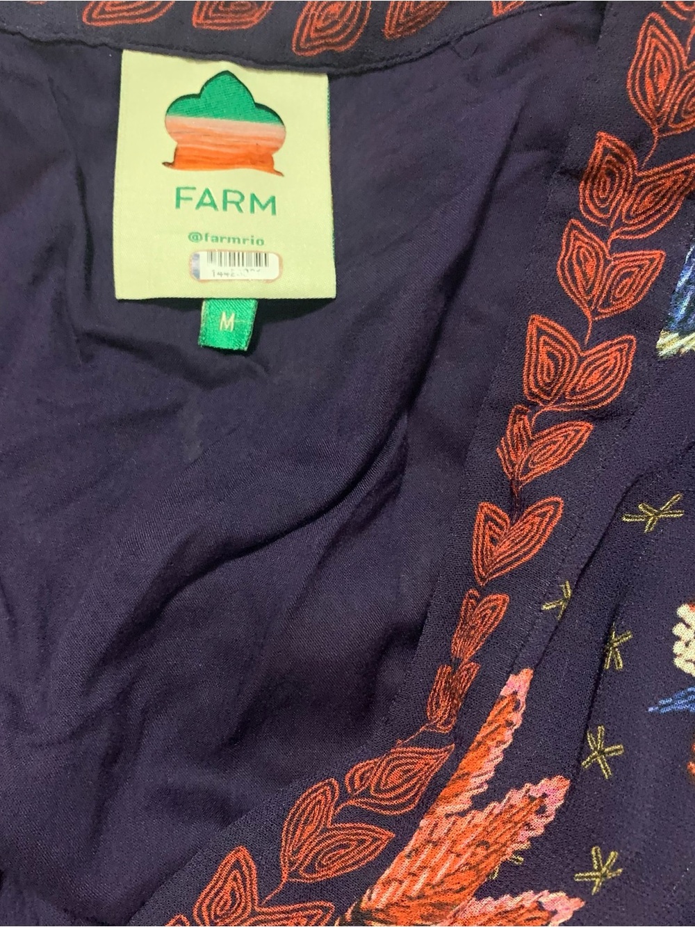 Farm Rio Tropical Shine Maxi Dress Blue & Red Print long Sleeve Boho Size Medium - Picture 8 of 8